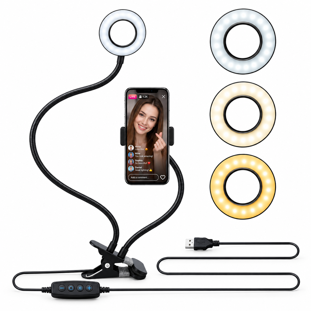 Mbajtës telefoni stativ me ringlight