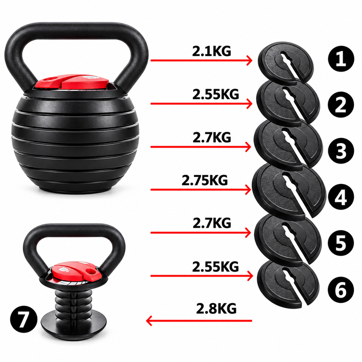 Kettlebell e Rregullueshme 7 Pesha në 1