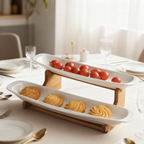 Set Servirje me 2 & 4 Pjata – Porcelan dhe Dru Bambuje