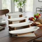 Set Servirje me 2 & 4 Pjata – Porcelan dhe Dru Bambuje