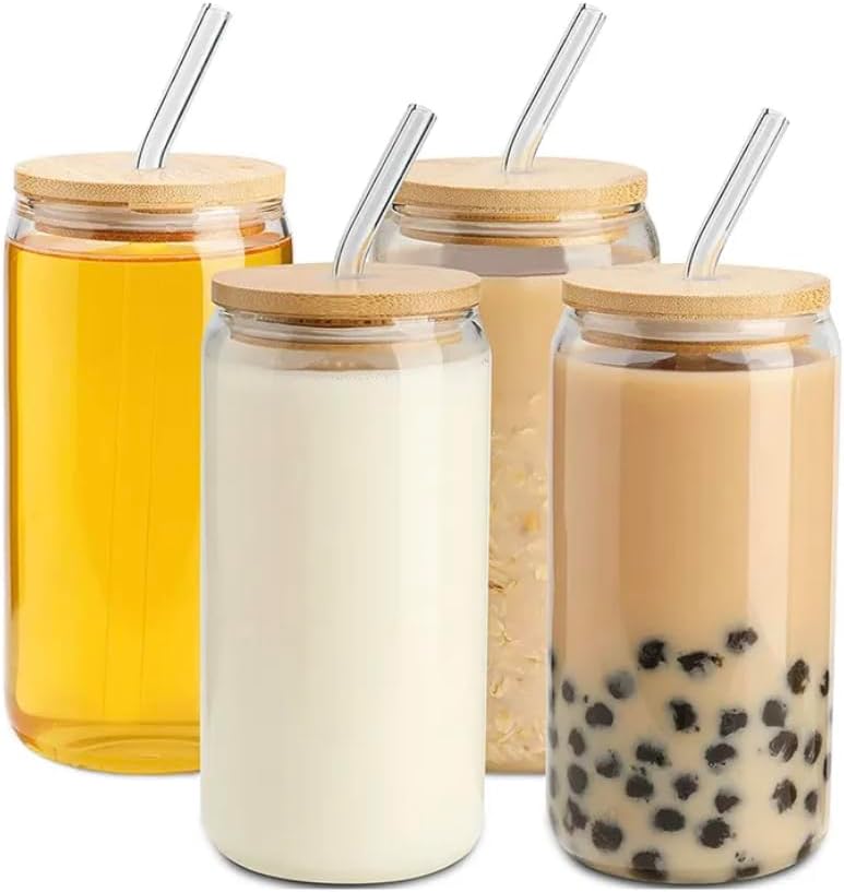 Gotë qelqi me kapak bambu dhe pipë qelqi