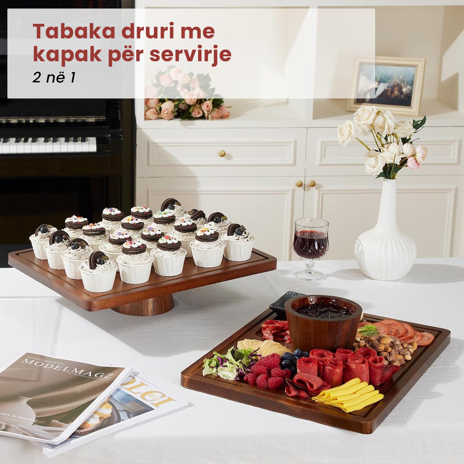 Tabaka druri me kapak për servirje