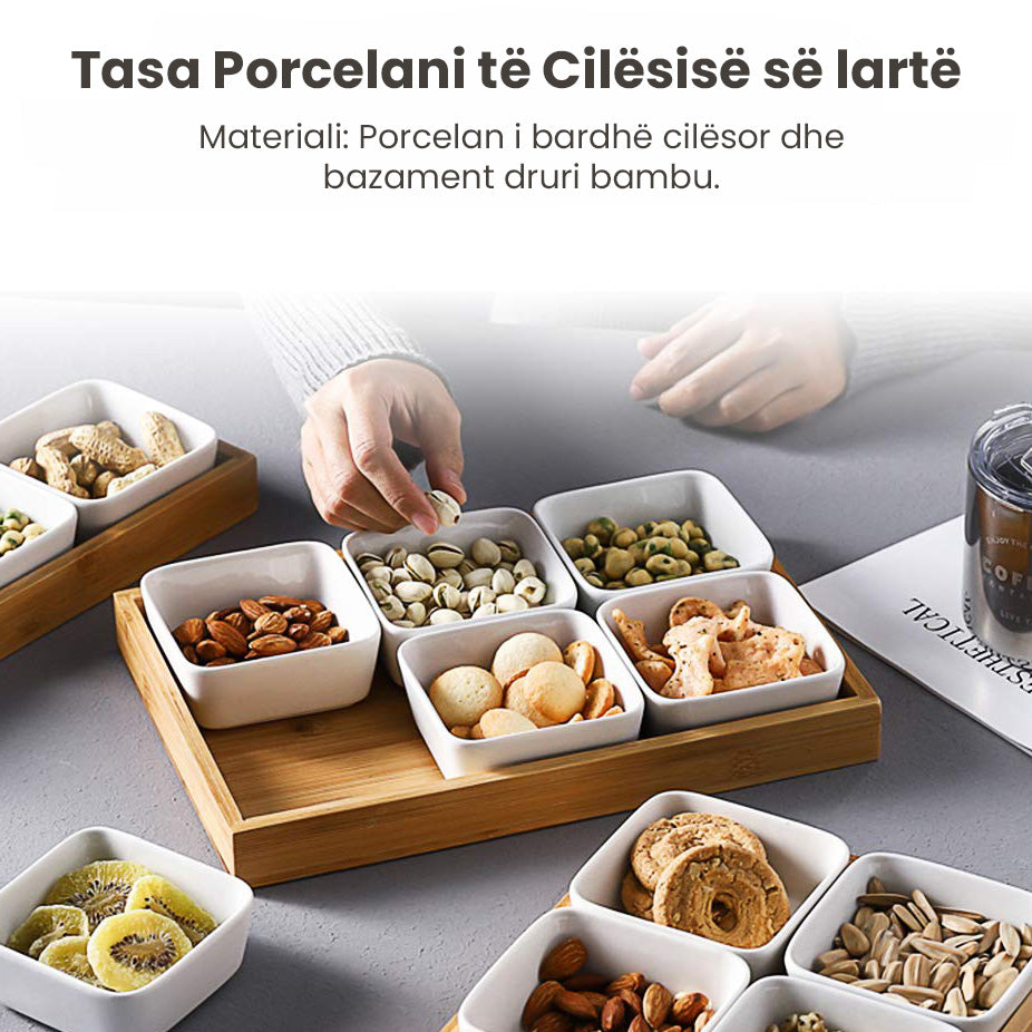 Set me 3 tasa dhe 6 tasa porcelani me bazament druri