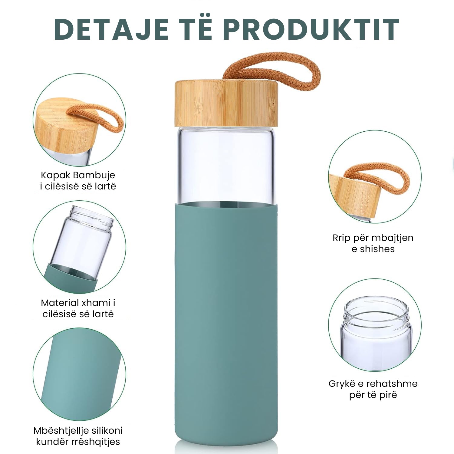 Shishe Qelqi me Kapak Bambu