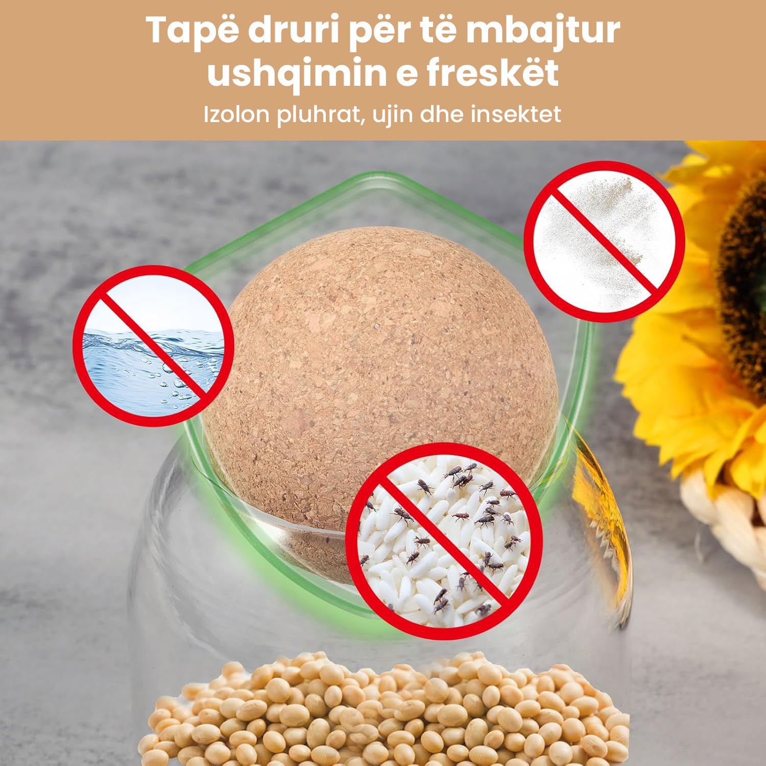 Mbajtëse qelqi me kapak sferë bambu