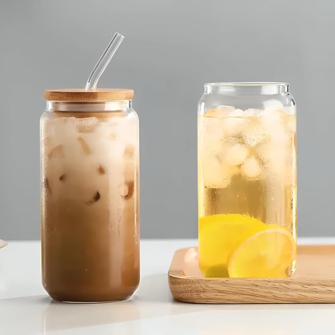 Gotë qelqi me kapak bambu dhe pipë qelqi