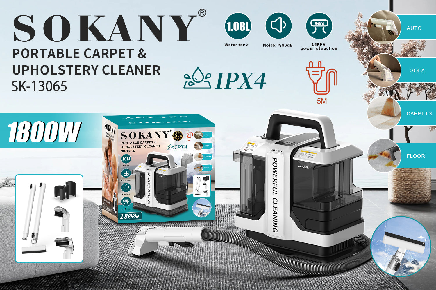 Fshesë Elektrike Portative me Ujë Sokany 1800W