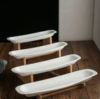 Set Servirje me 2 & 4 Pjata – Porcelan dhe Dru Bambuje