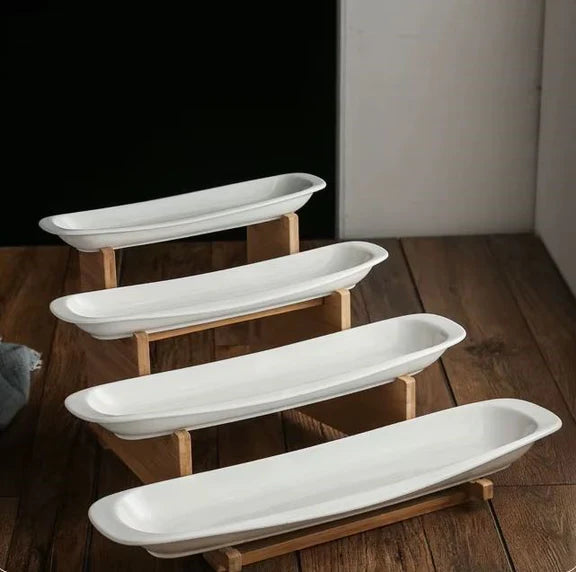 Set Servirje me 2 & 4 Pjata – Porcelan dhe Dru Bambuje