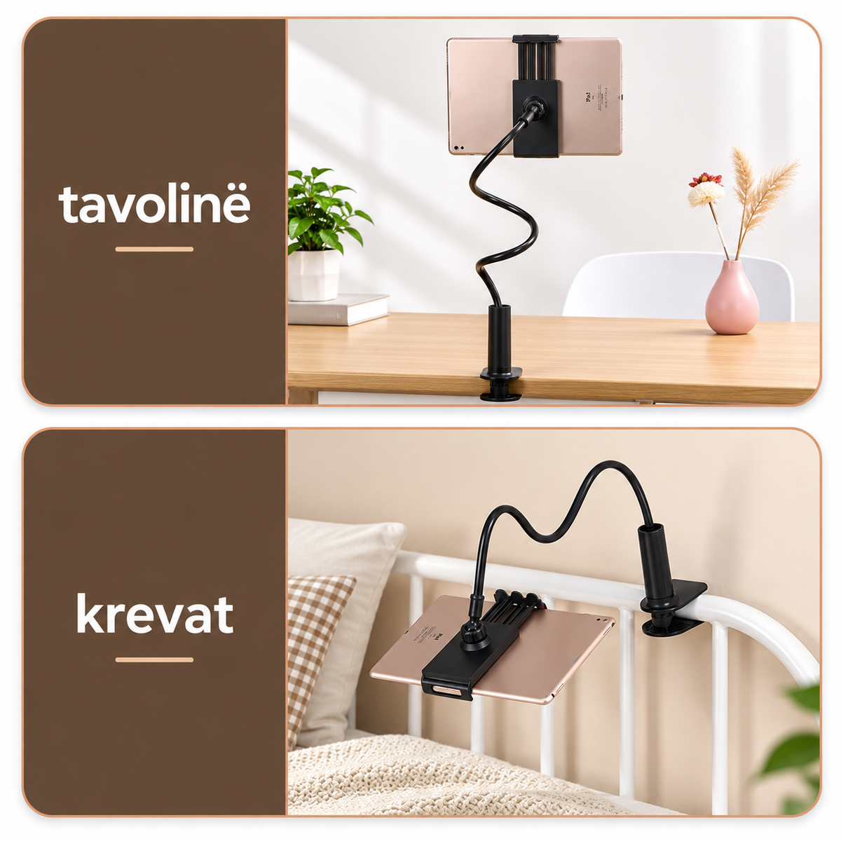 Mbajtëse Fleksibël për Tablet & Telefon – për Krevat dhe Tavolinë