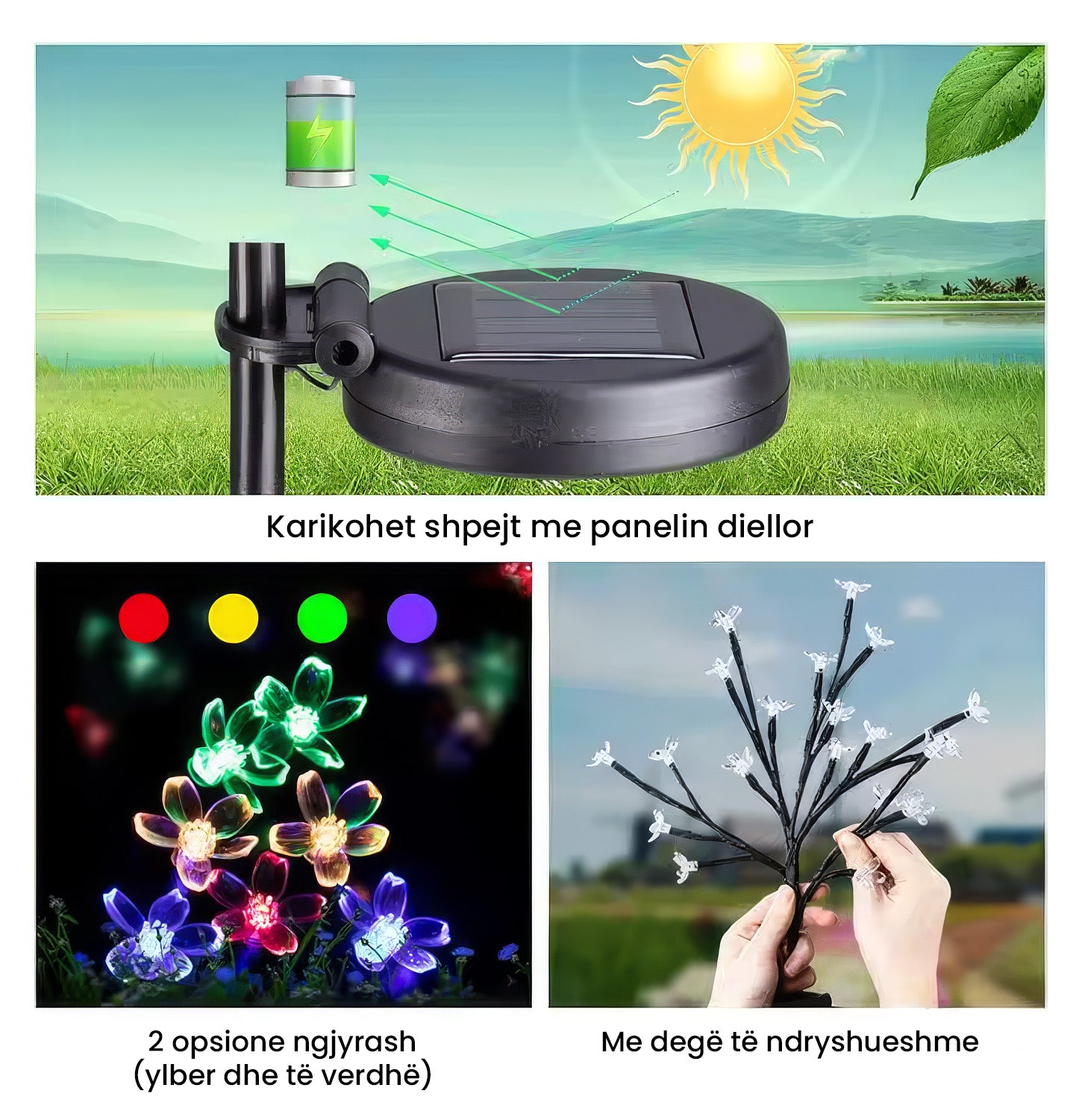 Set ndriçues dekorativ me panel diellor në formë lule