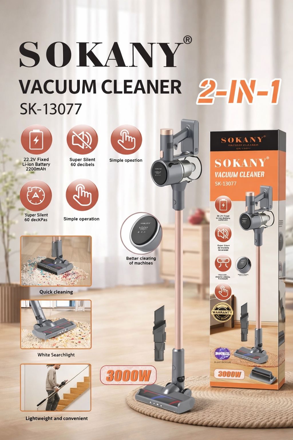 Fshesë me Karikim Premium 2në1 Sokany SK-13077 3000W