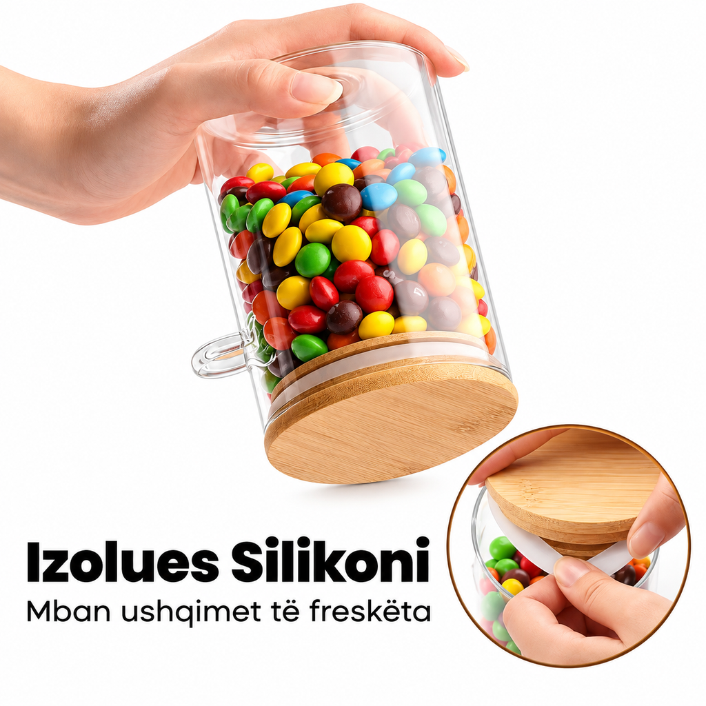 Set 4 gota qelqi me kapak bambuje dhe lugë